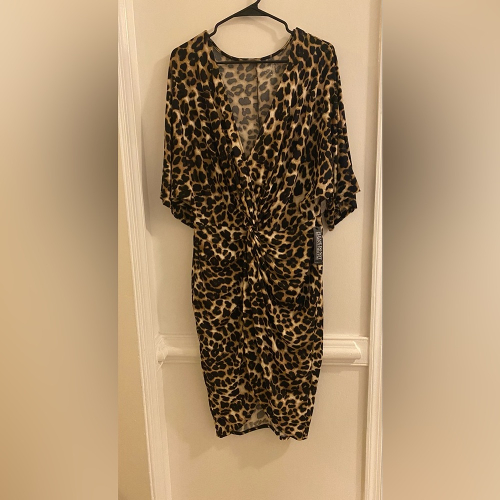 New York & Company Leopard Print Midi Dress in Tan and Black